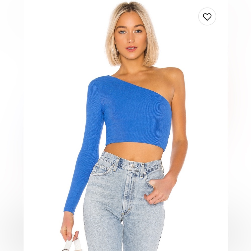Superdown Karol Ribbed Blue Long Sleeve Crop Top Size Small